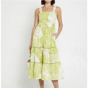 NWT Anthropologie O. P. T. Colette Cotton Green Tiered Midi Dress Size Large